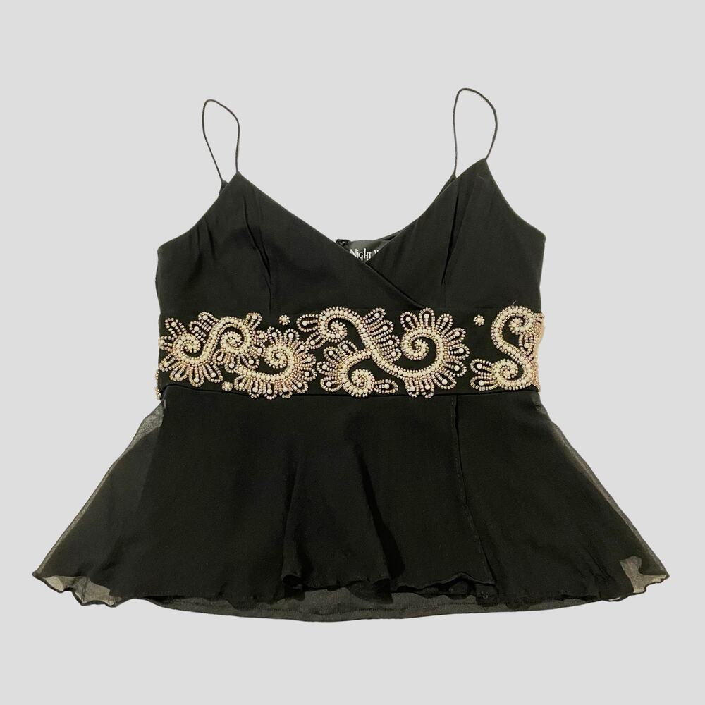 Night Way Collections Embellished Cami Top - Black - Large